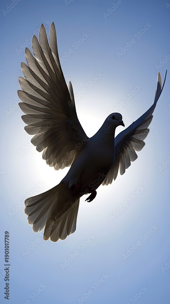 Obraz premium Soaring dove silhouetted against sunlight freedom concept