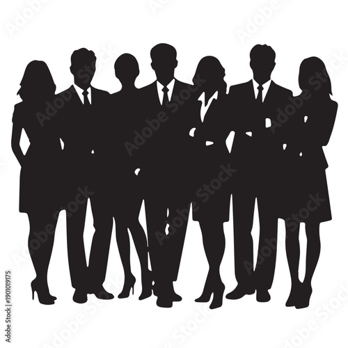 Business people , silhouettes, group of standing business men and businesswomen	
