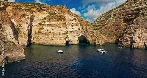 Aerial view of Blue Grotto in Malta. Natural window in rock. One of the island's attractions