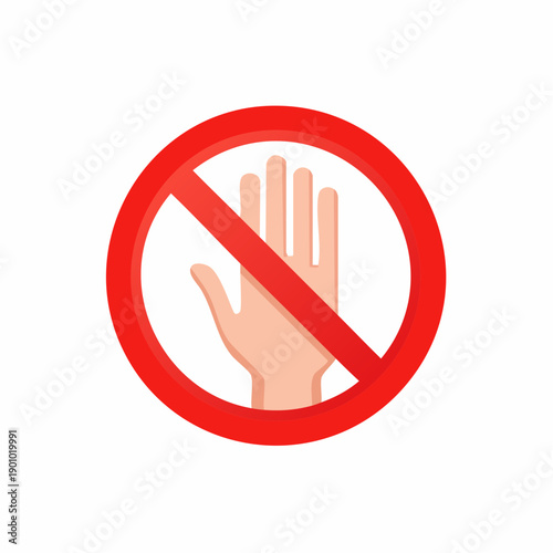 Prohibition Sign with Hand Graphic: Restricted Access Symbol in Red Circle Icon
