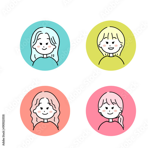 女の子　カラフルアイコンセット