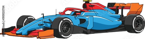 Formula Racing Car Vector Illustration with Modern Aerodynamic Design, High Speed Motorsport Vehicle, and Professional Circuit Competition Concept