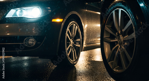 Luxury Cinematic Macro of Rainy Night Urban Traffic with Premium Reflections