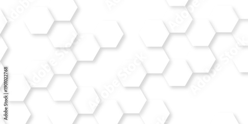 Abstract hexagon white background with shadow .white background Futuristic blue neon honeycombs. Modern technology design. Vector illustration.	