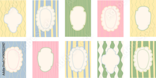 Easter pastel frames set with decorative borders and striped backgrounds, perfect for Easter invitations, greeting cards, spring posters and holiday stationery