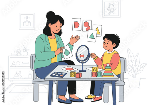 Mother and Child Learning Together Illustration with Home Education, Science Experiment, Creative Activities, and Family Bonding in Modern Flat Design