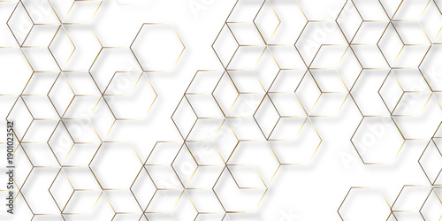 Abstract hexagon white background with shadow .golden background Futuristic blue neon honeycombs. Modern technology design. Vector illustration.	
