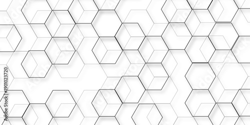 Abstract hexagon white background with shadow .white background Futuristic blue neon honeycombs. Modern technology design. Vector illustration.	