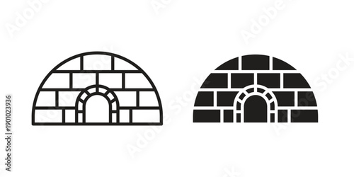 Igloo icon vector pack. Thin linear and black flat style.