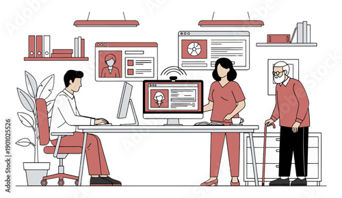 Telemedicine Healthcare Digital Patient Records Doctor Consultation Virtual Medical Technology Elderly Support Illustration