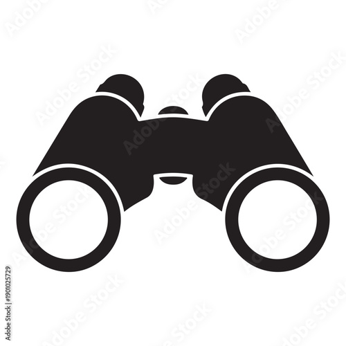 Black binoculars icon on white background for vision and exploration