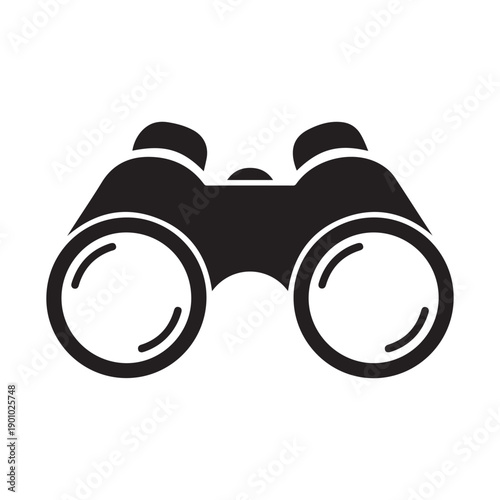 Black binoculars icon on white background for vision and exploration