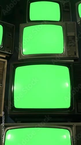 Wallpaper Mural Green Screen stacked retro vintage tvs turning on screens you can replace with the footage or picture want lkeyingr effect in ae check out tutorials internet scene 2 distortion, overlay, glitch Torontodigital.ca