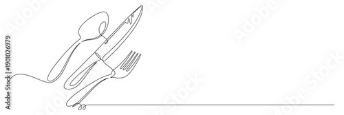 continuous line drawing of cutlery illustration 6.eps