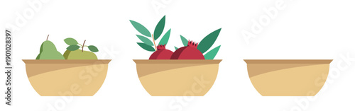 Vase of frutis. Pomegranate, pear and apple. Vector illustration
