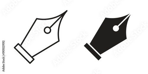 Pen nib icon vector pack. Thin linear and black flat style.