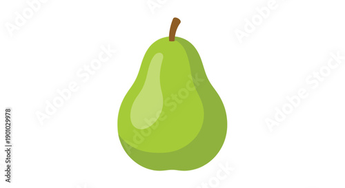 A simple illustration of a green pear with a brown stem