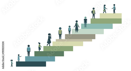 Illustration of diverse people climbing colorful steps representing social justice, equality, and human rights on World Day of Social Justice, symbolizing fairness and inclusivity.