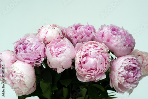 Soft pink peonies in a glass vase