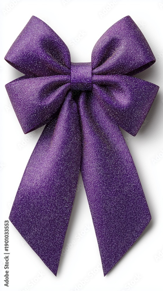 Fototapeta premium A detailed image of a purple satin bow on a white background, showcasing texture and shine. Generative AI.