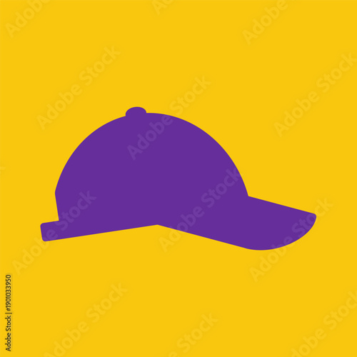 Vector flat illustration with purple baseball cap, sport clothes, as part of equipment for sport game or world championship. Minimalistic simple concept, clipart collection