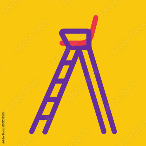 Vector flat illustration with high chair of net judge as part of tennis equipment on court for sport game or world championship. Minimalistic simple concept, clipart sport collection