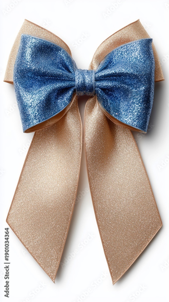 Fototapeta premium A sparkling bow featuring rich blue and gold colors, perfect for gift wrapping or festive decor. Generative AI.