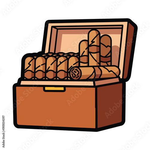 Cigar box graphic illustration showcasing assortment of cigars from overhead viewpoint