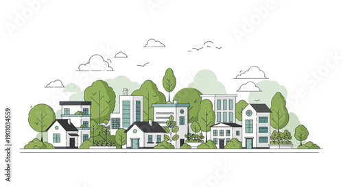 Modern Eco-Friendly Cityscape with Greenery and Buildings