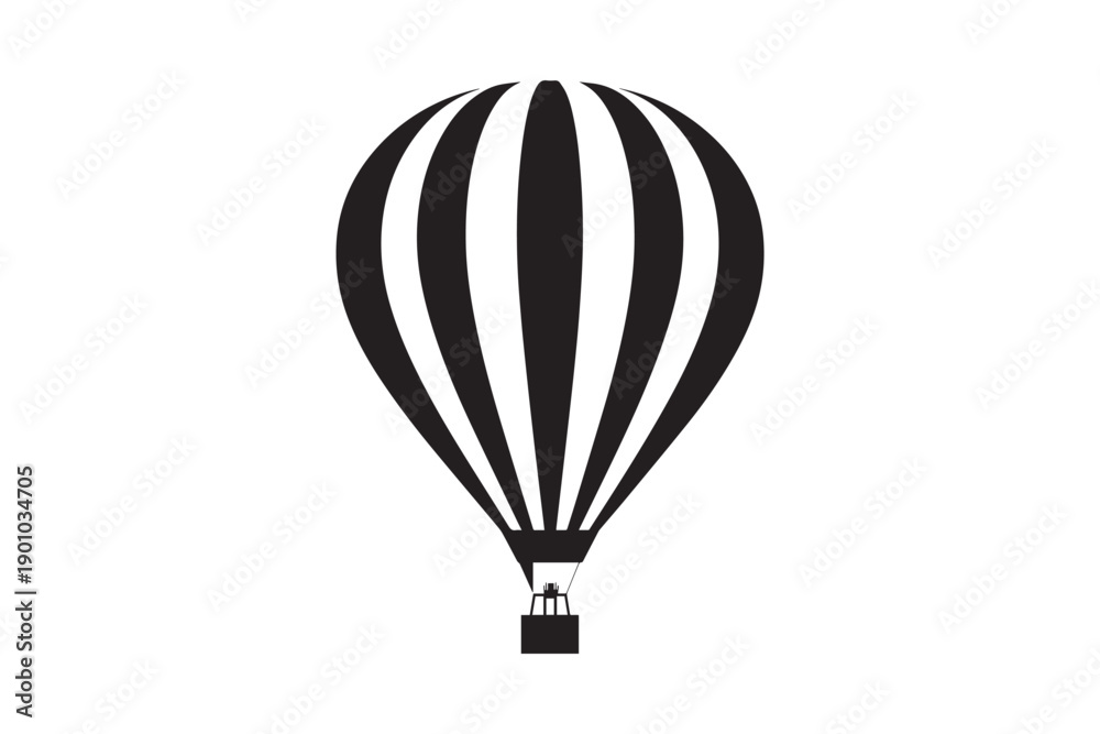 Fototapeta premium Hot air balloon with black and white stripes flying in the sky gondola for travel adventure exploration recreational activity outdoor leisure journey