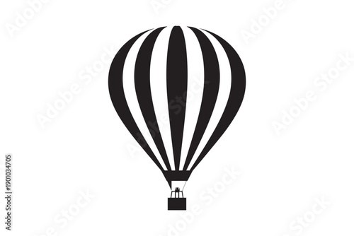 Hot air balloon with black and white stripes flying in the sky gondola for travel adventure exploration recreational activity outdoor leisure journey