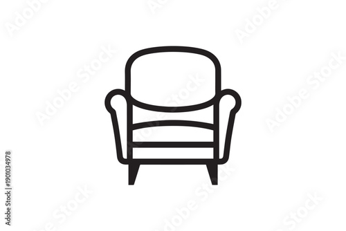 Outline of an elegant armchair with upholstered cushions, classic furniture style isolated on white background, interior design element