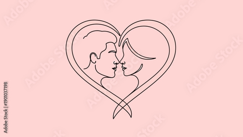 Loving couple kissing in heart shape