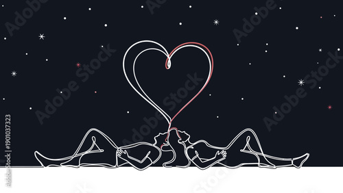 Loving couple under starry night sky with heart