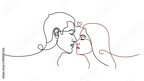 loving couple kissing, minimalist line art