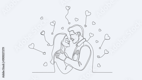 romantic couple embracing with hearts