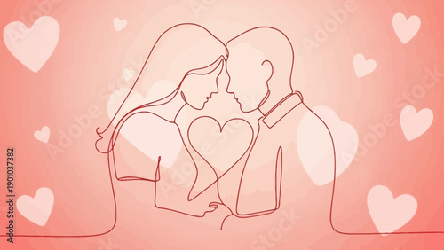 loving couple line art, heart background