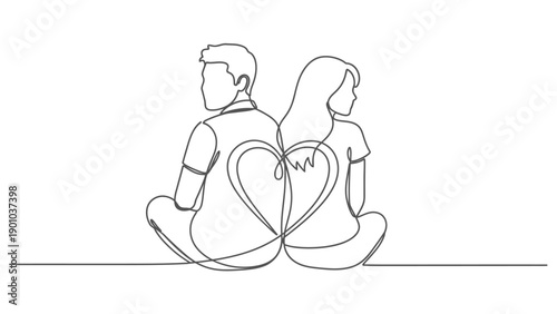 couple sitting back to back with heart