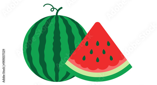 Vibrant Watermelon Fruit Illustration with Slice.
