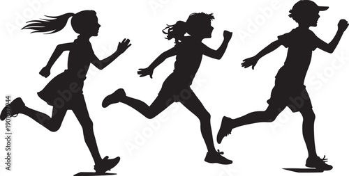 Kids Jogging Silhouettes, Outdoor Recreation Vector Set