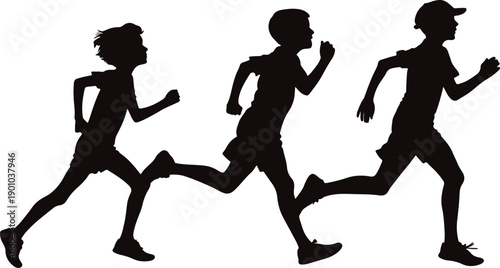 Kids Jogging Silhouettes, Dynamic Movement Vector Art
