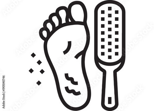 Foot care icon with human footprint and pedicure rasp file, black outline glyph style, isolated on white background for hygiene, podiatry and beauty salon signage