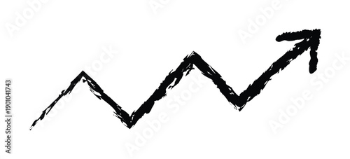 Rising up arrow in brush painted style. Grunge arrow representing increment chart. Transparent vector