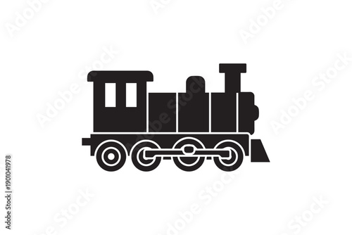 Steam train silhouette isolated on white background, vintage locomotive illustration for transport and historical themes
