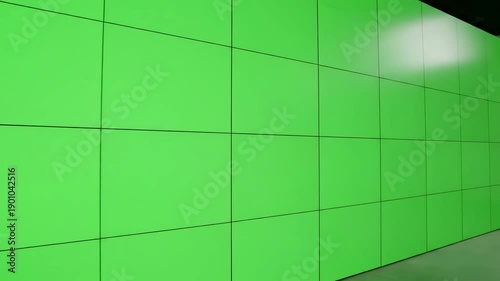 Modular Technology with green screen led wall distortion, overlay, glitch, static noise, scan lines on black background, 4k animated video loop