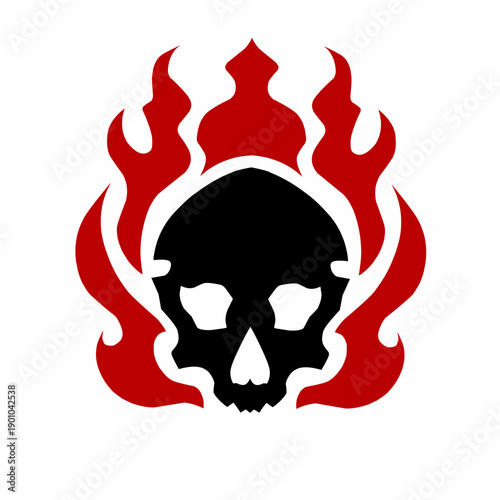 Stylized Black Skull with Red Flames Graphic