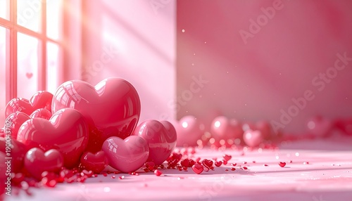 Romantic heart decoration scene with pink tones and copy space