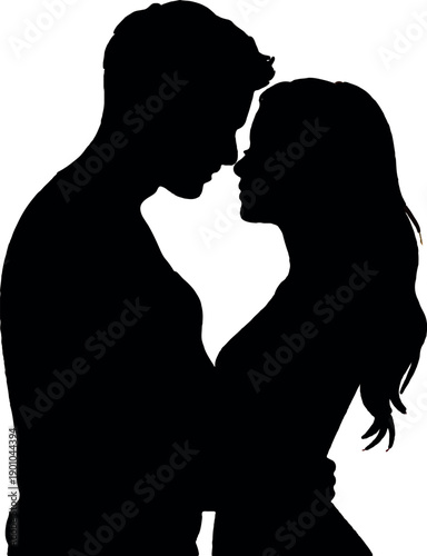 Romantic couple embracing  silhouette  
