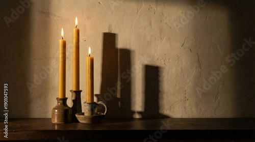 Vászonkép Dramatic Candlelight Shadows Abstract Still Life Composition
