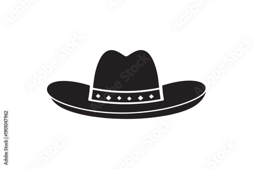 Detailed western cowboy hat silhouette featuring studded band decoration and curved brim ideal for country music posters or ranch themed branding
